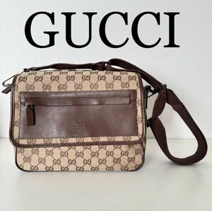 【美品】GUCCI グッチ ショルダーバッグ GGキャンバス ブラウン 茶