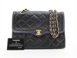 1円 ≪極美品≫ CHANEL マトラッセ ラムスキン ダブルフラップ Wフラップ パリ限定 ブラック チェーン ショルダー バッグ シール Gカード