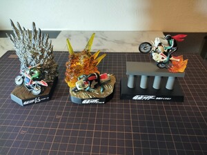 バンダイ　食玩　名鑑シリーズ　ライダーアクション　仮面ライダー1・2号 V3 改造サイクロン 改　ハリケーン　ジオラマ　まとめて3点　現状