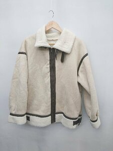 ◇ apres jour mignon ジップアップ ムートン フェイクレザー 長袖 ブルゾン ジャンバー サイズF ベージュ レディース P