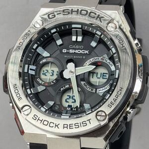 極美品 G-SHOCK GST-W110-1AJF G-STEEL/Gスチール タフソーラー 電波受信 電波ソーラー マルチバンド6 アナデジ ブラック シルバー メタル