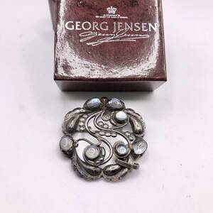 蘇や(SY1351)　1円スタート！ GEORG JENSEN ブローチ 159 シルバー 925 ムーンライトブロッサム ストーン 箱付き 中古品　コンパクトサイズ