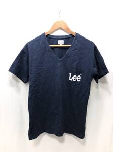 Lee Vネック 半袖 Tシャツ メンズ M ネイビー 胸ポケット ロゴプリント A2