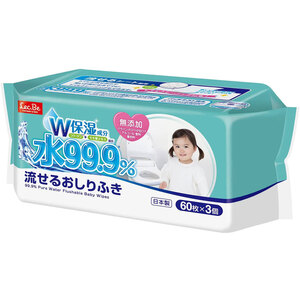 【まとめ買う】水99.9％ 流せるおしりふき 60枚×3個パック×4個セット