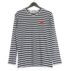 プレイコムデギャルソン PLAY COMME des GARCONS Vネック ボーダーTシャツ カットソー 長袖 M ネイビー ホワイト 紺 白 AZ-T012 メンズ