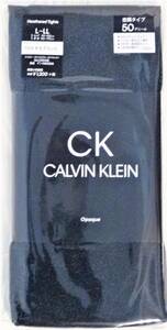 （レディス・厚手タイツ・新品）CALVIN KLEIN 50デニール タイツ Ｌ～ＬＬ ヒップ90～103㎝ 杢黒 マチ付 広巾フラットウエスト ￥1,200＋税