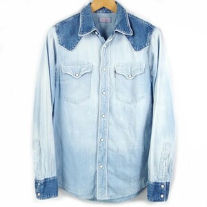 ■BLUE BLUE ブルーブルー / 聖林公司 / 日本製 / インディゴ USED加工 / シャンブレー × デニム ウエスタンシャツ size 1 (S) / メンズ