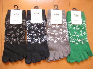 *送料無料*新品*25-27㎝*FUN*５本指ソックス４足*福助*4COLOR*ペイズリー*FUKUSKE*