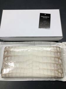 HB9962 ヒマラヤ クロコダイル　一枚皮 長財布 ラウンドファスナー ワニ革 レザー NATURAL 小銭入れ 底縫い目なし 専用袋・箱付き 未使用品