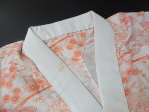 1円 良品 正絹 長襦袢 縮緬 式典 和装 和服 アンティーク 白 秋草 草花 おしゃれ 袖無双 身丈130cm 裄66cm【夢職】★★★