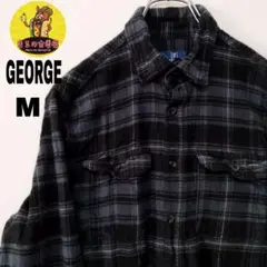 usa古着 GEORGE M ネルシャツ　M ブラック　グレー　オンブレチェック