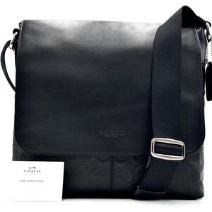 １円～【未使用級】COACH コーチ ショルダーバッグ チャールズ デボスド ブラック レザー メッセンジャー メンズ ビジネス 通勤 シグネチャ