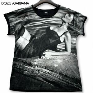 未使用級/L相当◎ドルチェ&ガッバーナ フォトプリント グラフィックデザイン DOLCE&GABBANA ドルガバ 半袖 Tシャツ ブラック 黒 メンズ 48