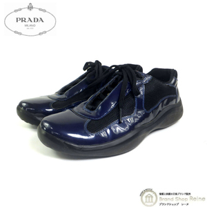 プラダ （PRADA） プラダスポーツ パテント×メッシュ スニーカー シューズ 靴 #7 1/2 ネイビー×ブラック（中古）