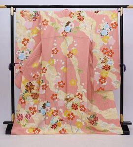 cherry★y8551fc★★訳アリ★振袖コレクション★振袖 単品 サーモンピンク系★成人式 卒業 furisode kimono Japanses【中古品/正絹