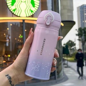 スタバ　 ステンレスボトル　真空断熱　350ml保温保冷　ピンク/パープル　星空　　ステンレス　タンブラー　水筒　直飲み