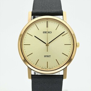 3.美品 SEIKO/SPIRIT●ゴールド 7N01-7060 クオーツ 電池交換済 メンズ腕時計 純正ベルト ノンデイト 5気圧防水 中古 セイコー スピリット