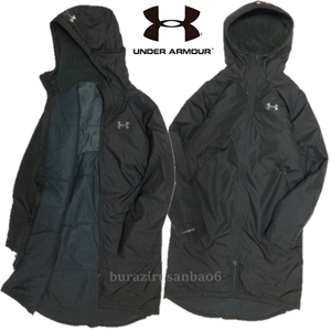 メンズ M 黒◆未使用 定価23,100円 UNDER ARMOUR アンダーアーマー ロングコート ベンチコート 軽量中綿 撥水 裏起毛素材 蓄熱 防寒性抜群