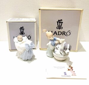 【ND3708FH】【1円～】LLADOR リヤドロ 2点セット きれいにしましょうね 5455 /スイートベイビー 男の子 6976 フィギュリン 陶磁器 置物