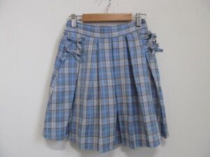 (59942)by LOVEIT　キッズ　女の子　プリーツ　スカート　ミニ　チェックリボン　ブルー系　160　USED