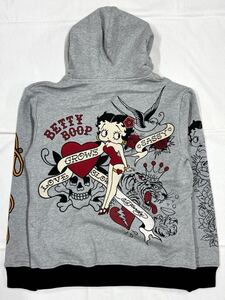 Ed Hardy×BETTY BOOP エドハーディー ベディ コラボ 裏毛 ジップ パーカー フーディ BED-2502グレー Lサイズ