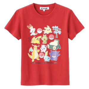 ポケモン 半袖 Tシャツ ヒバニー ワンパチ リオル ピカチュウ サルノリ カビゴン カイリュー プリン メッソン ゲンガー レッド 120 子供