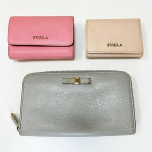 ☆FURLA フルラ　財布　３点セット☆　長財布×コンパクト三つ折り財布　グレー×ピンク×ダスティピンク 【USED】 0614