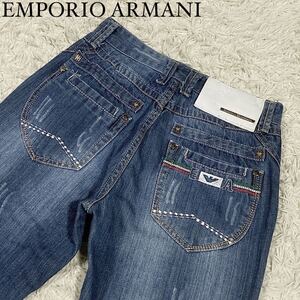 【極美品】エンポリオアルマーニ EMPORIO ARMANI ダメージ加工 デニムパンツ メンズ サイズW32 インディゴブルー