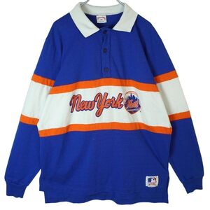 USA製Nutmeg MillsニューヨークメッツMLB長袖ポロシャツラガーシャツロンT野球ベースボールBASEBALLメジャーリーグNew York Mets40328