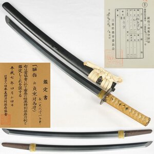 ◎貞重(対馬守)　特別保存刀剣　長さ・４８．９ｃｍ　尾張新刀　梅花一作金具脇差拵入