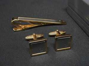 ■美品■ dunhill ダンヒル カフス カフリンクス ネクタイピン タイピン ビジネス 紳士 2点セット ゴールド系×シルバー系 DE5169