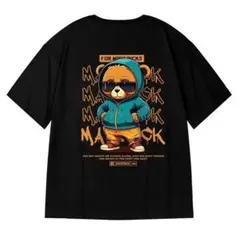 ストリート 半袖 ブラック 2XL 『くまT③』Tシャツ バックプリント クマ