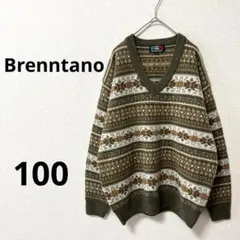 Brenntano ブレンタノ　Ｖネック総柄ニット　ブラウン　100 アクリル