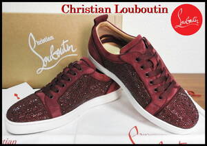 激レア Christian Louboutin ルイスストラス エンジ クリスチャンルブタン 小豆色 オールスワロフスキー メンズ 42 スニーカー 国内正規品