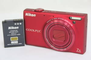 【返品保証】 ニコン Nikon Coolpix S6100 レッド 7x バッテリー付き コンパクトデジタルカメラ v5907