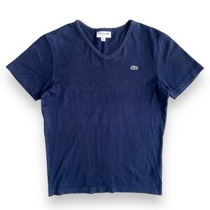 国内正規品★LACOSTE ラコステ 半袖 Vネック SLIM FIT ストレッチ Tシャツ S 刺繍 ワニ ロゴ コットン トップス カットソー ネイビー