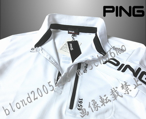 ■新品【PING GOLF】ピン ゴルフ 吸汗速乾 両袖ロゴ 前立てカラー 半袖ポロシャツ■WH/LL(XL)
