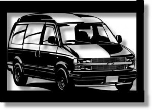 シボレー(Chevrolet) アストロ97ハイルーフの切り絵　【A4サイズ】[C4-120]