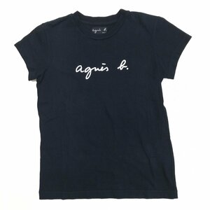 agnes b. アニエスベー コットン100% バッグロゴプリント Tシャツ M相当 黒 ブラック 日本製 カットソー 半袖 国内正規品 レディース