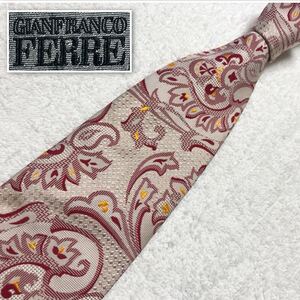 ■美品■GIANFRANCO FERRE ジャンフランコフェレ　ネクタイ　花柄　総柄　シルク100% イタリア製　ピンク系　幅広　ビジネス