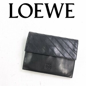 オールド ヴィンテージ●LOEWE ロエベ アナグラム オールレザー クラッチバッグ 黒 ブラック