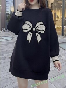 新品秋物トレーナー ロング レディース トップス 大きいサイズ 蝶柄 秋服 春服 長袖 丸首 ゆったり 体型カバー ド カジュアル 大人LG716