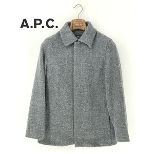 A9944/ 90s 極美品 春夏 A.P.C. アーペーセー RUE DE FLEURUS PARIS ウール ツイード ハーフ ステンカラーコート S 灰色 フランス製 メンズ