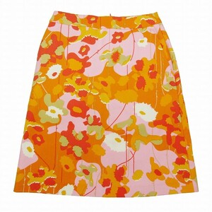 美品 16SS マリメッコ marimekko フラワープリント スカート セミタイト 台形 ハーフ 膝丈 フローラル 花柄 ボトムス 36 オレンジ ピンク