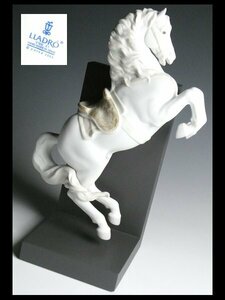 N66 LLADRO リヤドロ ホワイト ビスク ジャンピングホース 跳ね馬 白馬 ① 【跳躍】 大型 フィギュリン ブックエンド 飾物 34cm