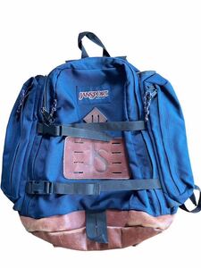 ●● vintage us製 JANSPORT ジャンスポーツ ボトムレザーリュック バックパック 紺●●