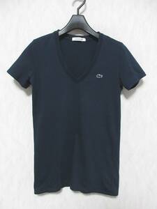 LACOSTE ラコステ 半袖 Vネック Tシャツ レディース 34 ネイビー　irmri yg6484