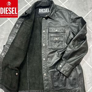 【極美品XXL】漂う高級感 DIESEL ディーゼル レザージャケット レザースタジャン 黒 牛革 カウレザー【上質な手触り】ボタン刻印 極上品