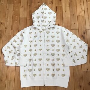 ★新品★ XL BAPE logo モノグラム フルジップ パーカー ホワイト × gold a bathing ape full zip hoodie エイプ ベイプ monogram w9