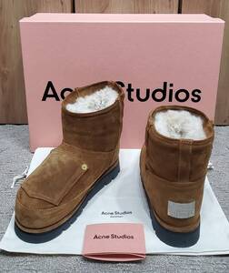 新品 未使用 完売サイズ Acne Studios アクネ ストゥディオス ムートンブーツ シアリングレザーブーツ 保存箱あり ボア 本革 ブラウン 茶色